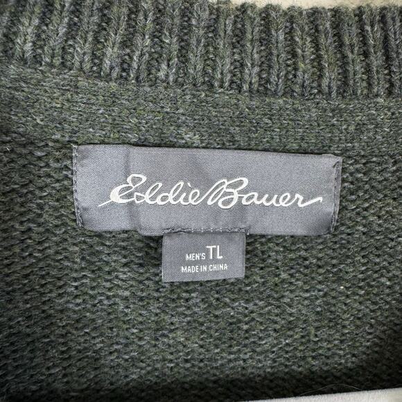 Eddie Bauer Green Cotton Merino Wool Heavyweight Sweater Men's Size Large Tall - Picture 3 of 4